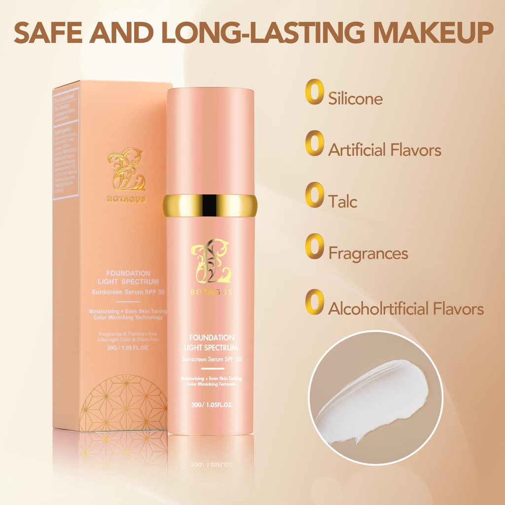 Botagus Match Cosmetics Foundation 4 in 1-Medium Spectrum,4 in 1 Cosmetics Foundation Liquid with SPF 50+, Concealer Cosmetic Lightweight Makeup, Longwearing & Waterproof for Makeup