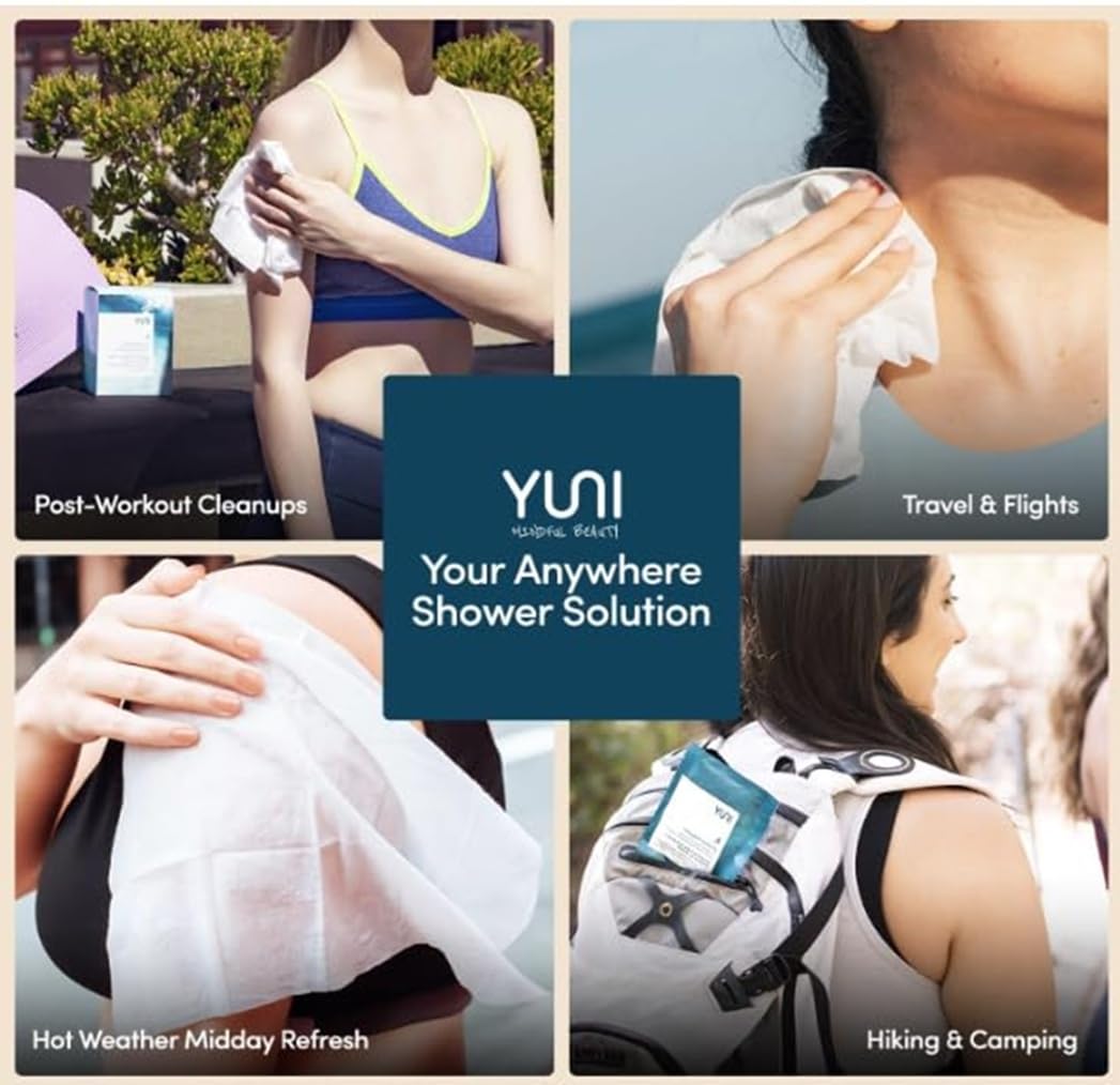 YUNI Beauty Large Body Wipes (Peppermint Citrus, 30 Count) Super Soft Moist Showerless Wipes that Cleanse & Deodorize - On-the-Go No Rinse Body Cleanser - Biodegradable Individually Wrapped