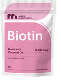 Micro Ingredients Biotin 10,000 mcg with Hyaluronic Acid 25 mg Per Serving | Made with Coconut Oil | 365 Softgels | 1 Per Day | One Year Supply | Non-GMO & Gluten Free