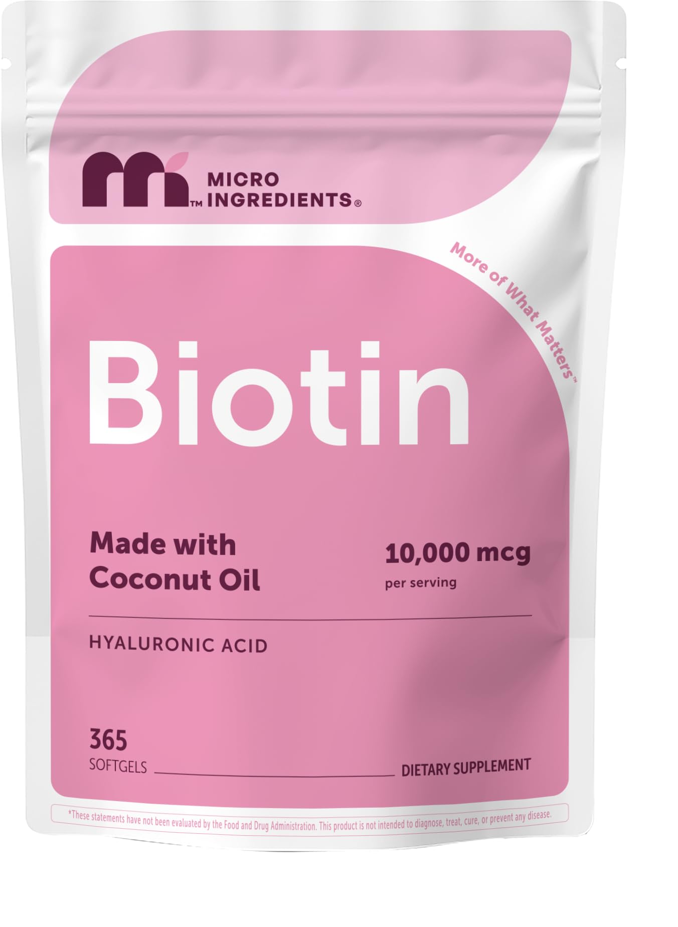 Micro Ingredients Biotin 10,000 mcg with Hyaluronic Acid 25 mg Per Serving | Made with Coconut Oil | 365 Softgels | 1 Per Day | One Year Supply | Non-GMO & Gluten Free