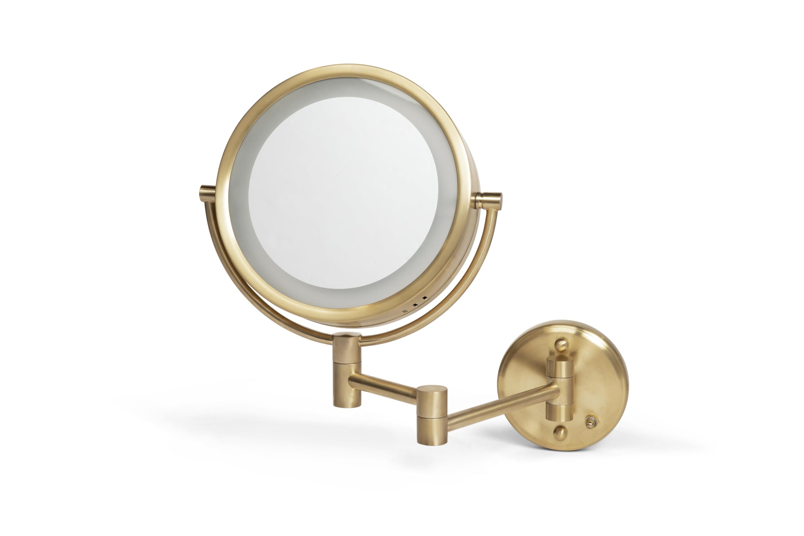 JERDON Wall-Mounted Vanity Mirror with Magnification - Direct Wire Lighted Makeup Mirror - 8X Magnification - Gold Finish, Model HL75BGD