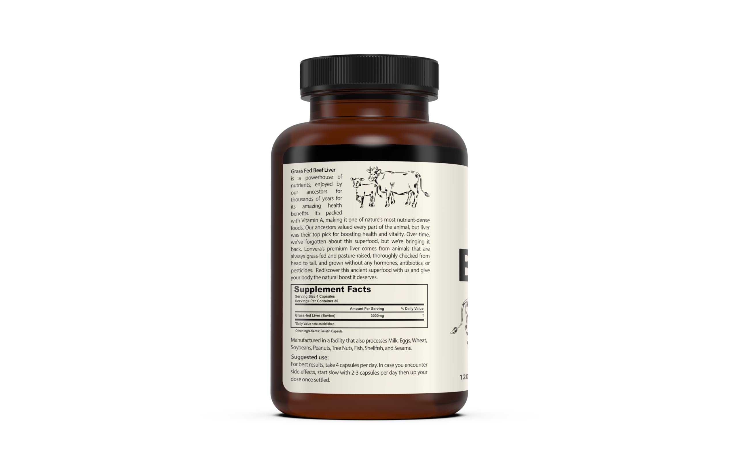 Lonvera Grass Fed Beef Liver Capsules for Women and Men – 3000mg Freeze Dried Desiccated Organs – Nutrient Source for Joints, Bones, Hair, Skin, Nails & Daily Energy – 120 Pasture-Raised Capsules
