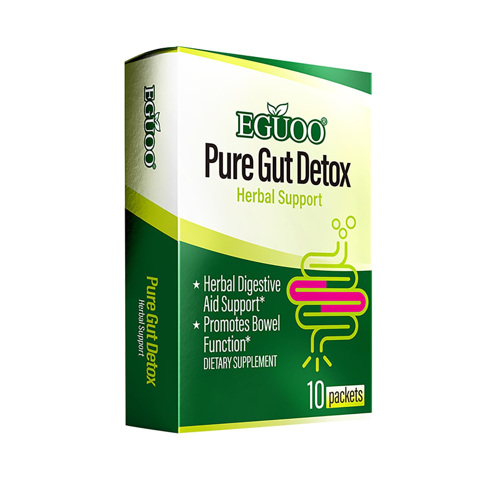 EGUOO Pure Gut Detox Powder – Bloating & Digestive Support | 10 Sachets Colon Cleanse with 2,456mg Prebiotics, DigeZyme® Enzymes & Senna | Supports Regularity for Women & Men