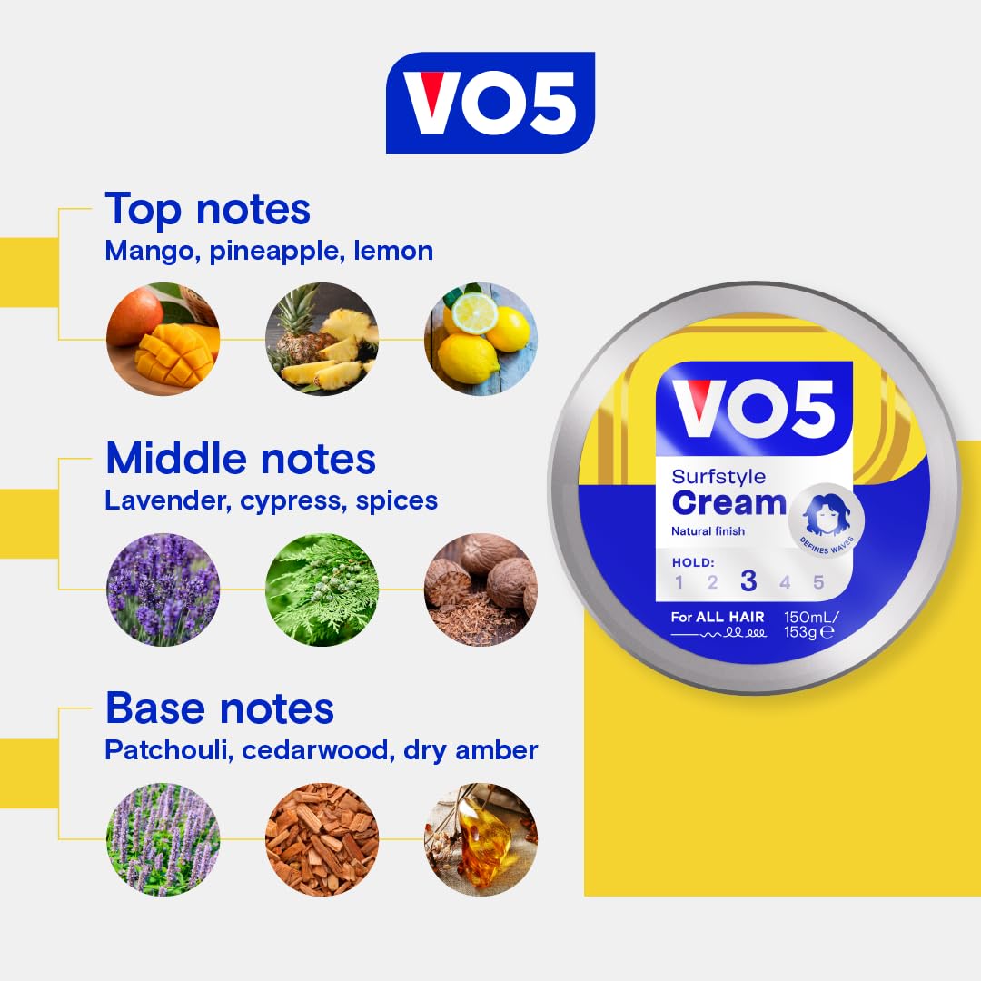 VO5 SurfStyle Cream, Hair Styling Product for Matt, Textured Styles, Touchable Hold, Ideal for Messy & Beach Effects, Defines Waves, 150ml