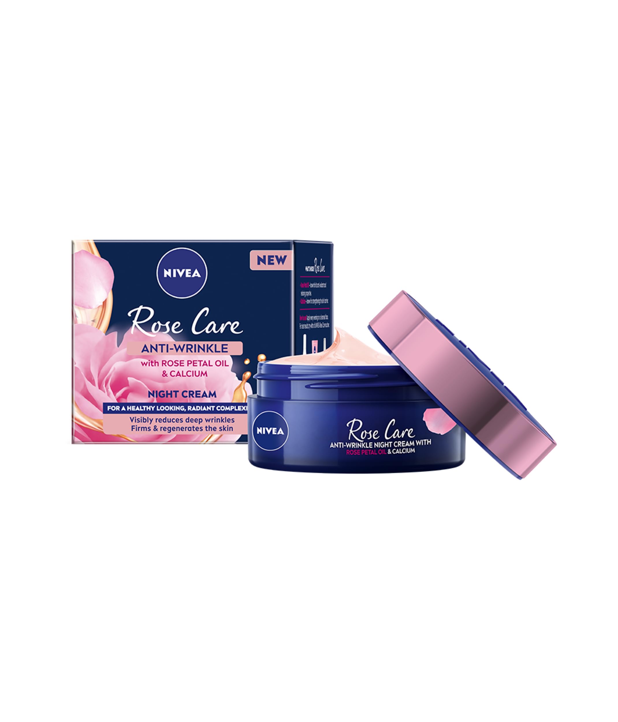 NIVEA Rose Care Anti-Wrinkle Night Cream (50ml), Anti-Wrinkle Face Cream with Nourishing and Skin Firming Properties Made with Rose Petal Oil, Calcium, and Creatine