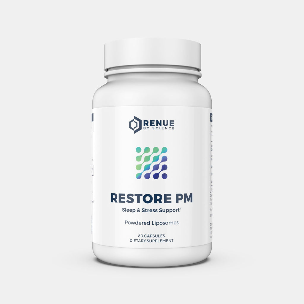 Renue By Science Restore PM | Liposomal Melatonin GABA Supplements | 60 Capsules with Melatonin (1mg) 5HTP (100mg) Glutathione (65mg) Apigenin (75mg) GABA (150mg) - Non-GMO | Made in the USA