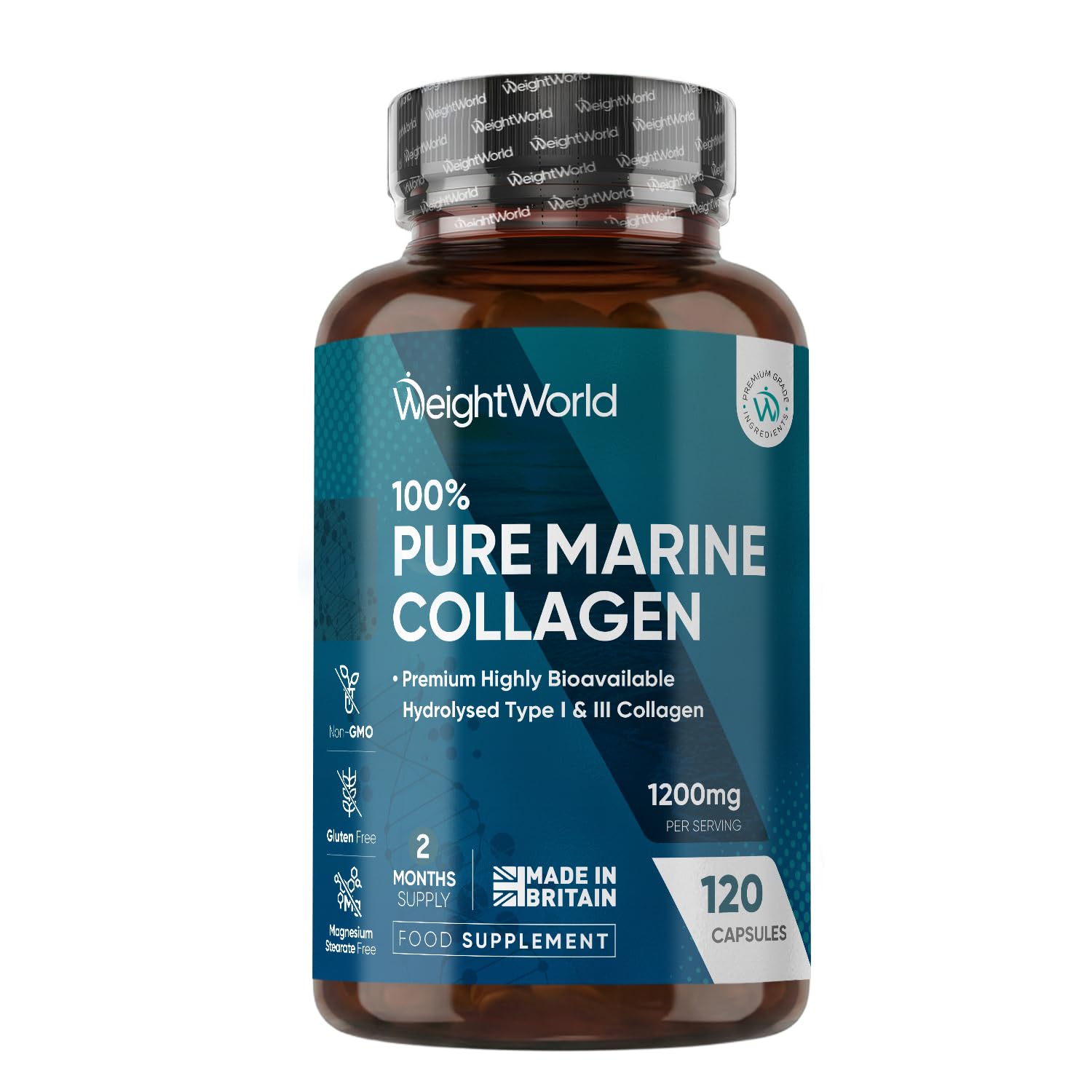 Pure Marine Collagen Capsules - 120 Capsules - 1200mg - 2 Months Supply