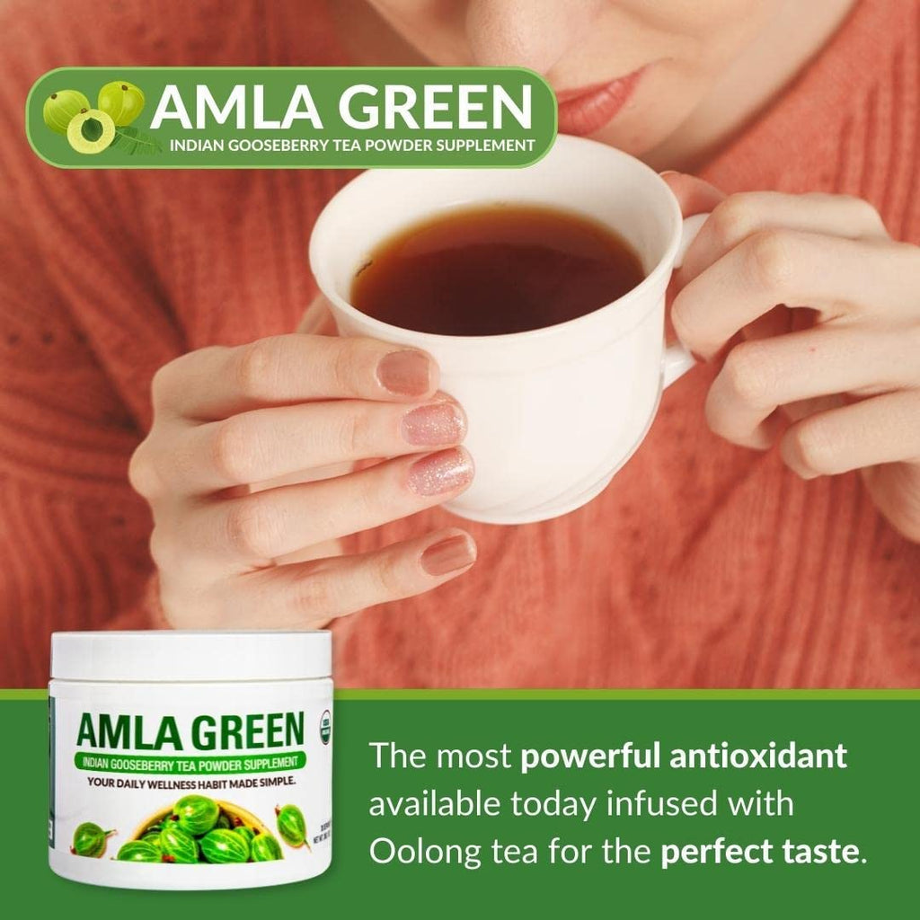 Amla Powder & Green Tea Superfood Supplement, 20x Ultra Concentrated Amla, Antioxidant Support, Made with Oolong Tea and Indian Gooseberries, Organic, Vegan, Classic Flavor, 30 Servings