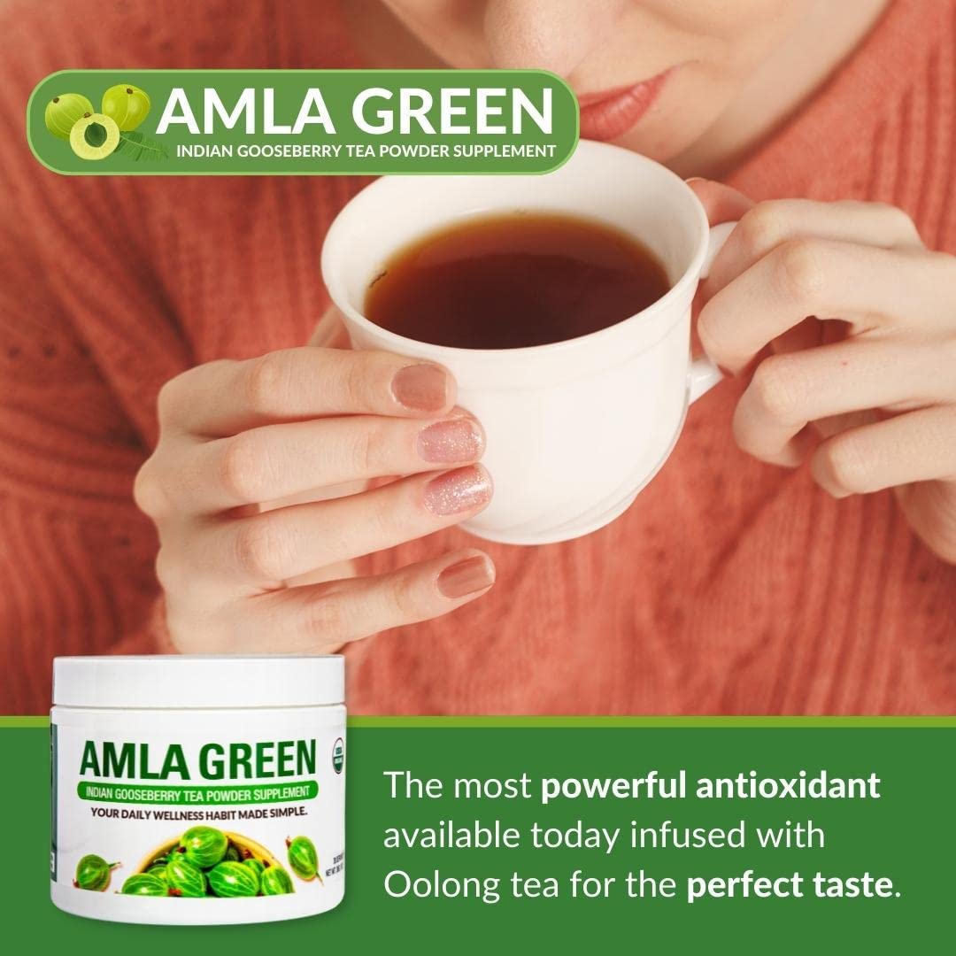 Amla Powder & Green Tea Superfood Supplement, 20x Ultra Concentrated Amla, Antioxidant Support, Made with Oolong Tea and Indian Gooseberries, Organic, Vegan, Classic Flavor, 30 Servings