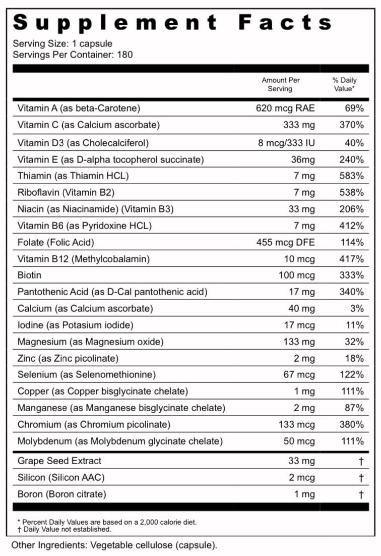 BIOACTIVE NUTRIENTS BioPlus Multivitamin Multimineral - Support Overall Health* - 180 Capsules