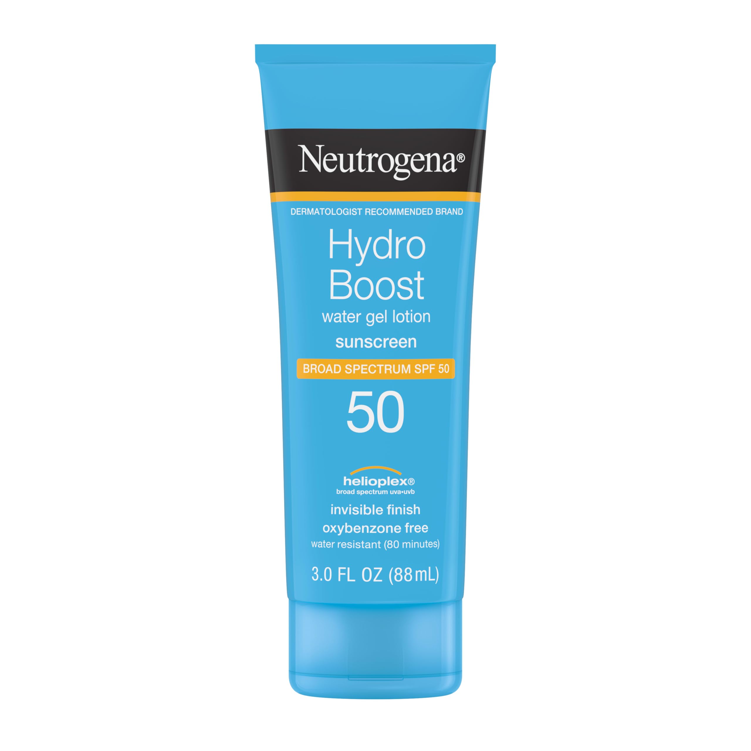 Neutrogena Hydro Boost Water Gel Sunscreen SPF 50, Hydrating & Water‑Resistant Face & Body Sunscreen Lotion, Non‑Greasy, Broad Spectrum, Lightweight Moisturizer, 3 fl oz