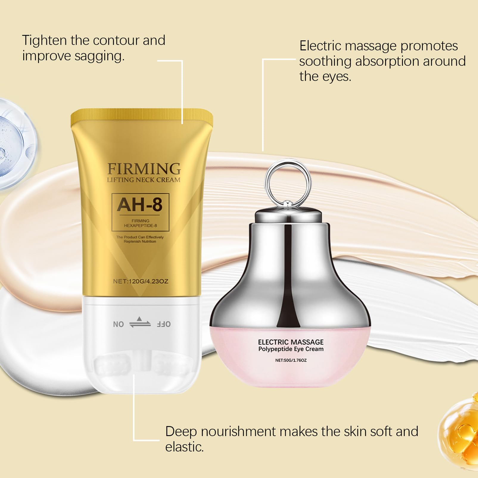 Neck Creams for Firming Roller,AH-8 Firming Neck Cream for Sagging Skin,Neck & Eye Care Set,Eye Cream for Dark Circle and Puffy Eye,Tightening & Reduce Double Chin,Skin Tightening Cream Body