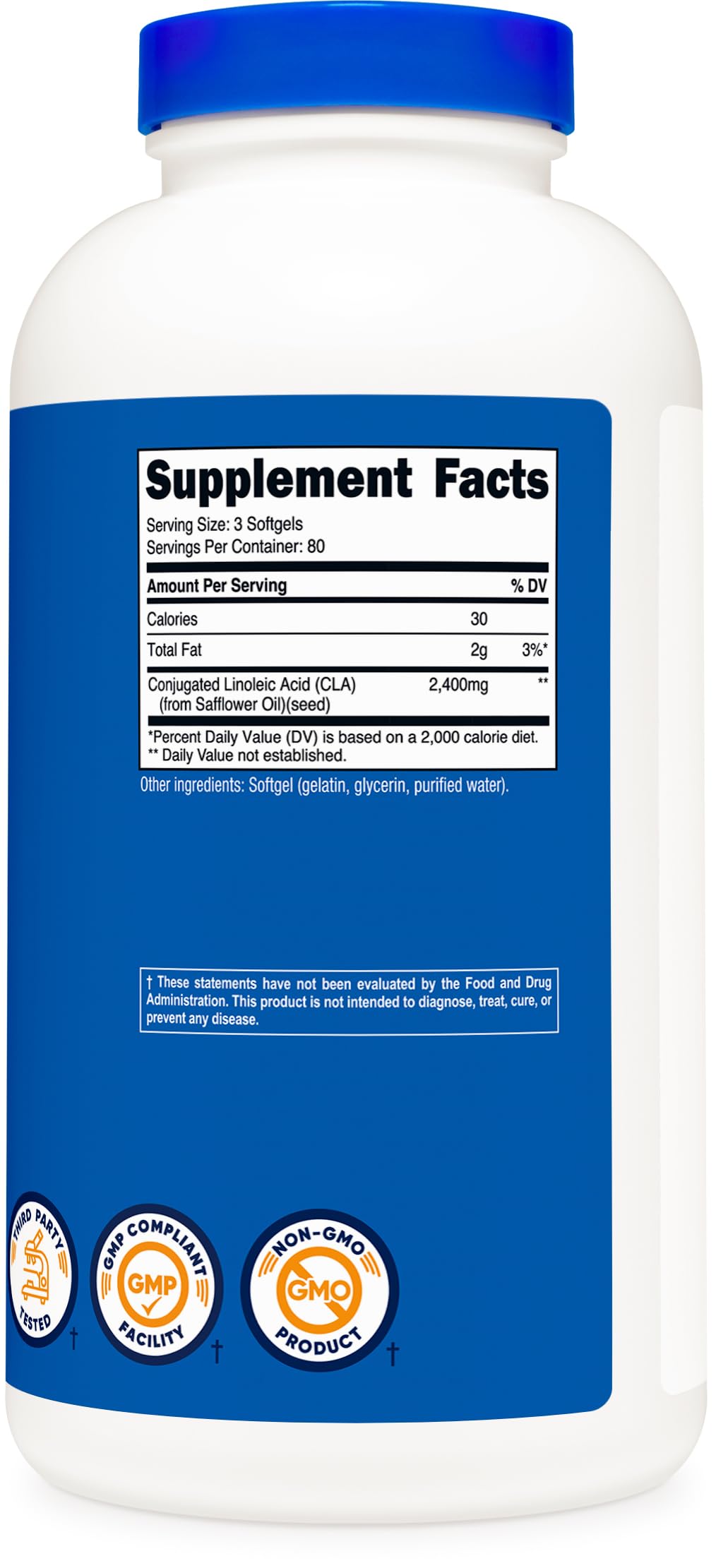 Nutricost CLA (Conjugated Linoleic Acid) 2,400mg, 240 Softgels - Gluten Free, Non-GMO, 800mg Per Softgel (3 Bottles)