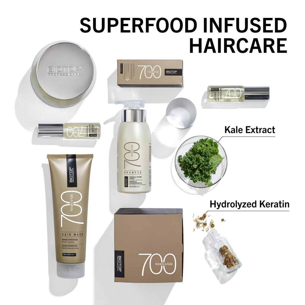 Biotop Professional 700 Keratin + Kale Hair Shampoo - Damaged Hair Repair Rich in Vitamins A, C + K - Fights Frizz & Reduces Breakage in Coarse, Thick Hair - 16.9 oz