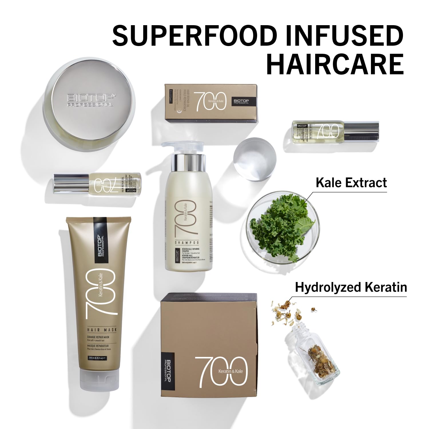 Biotop Professional 700 Keratin + Kale Hair Shampoo - Damaged Hair Repair Rich in Vitamins A, C + K - Fights Frizz & Reduces Breakage in Coarse, Thick Hair - 16.9 oz