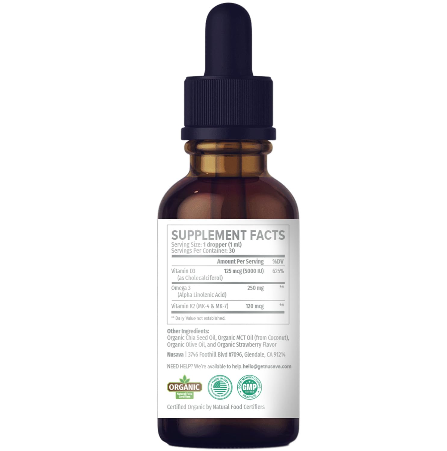 (2 Pack) Organic Vitamin D3 K2 Drops with MCT Oil & Omega 3 - Liquid Vitamin D3 5000 IU - K2 D3 Vitamin Supplement - Vitamin D Drops for Women & Men - No Fillers, Non-GMO, GMP, Strawberry (2 Fl Oz)