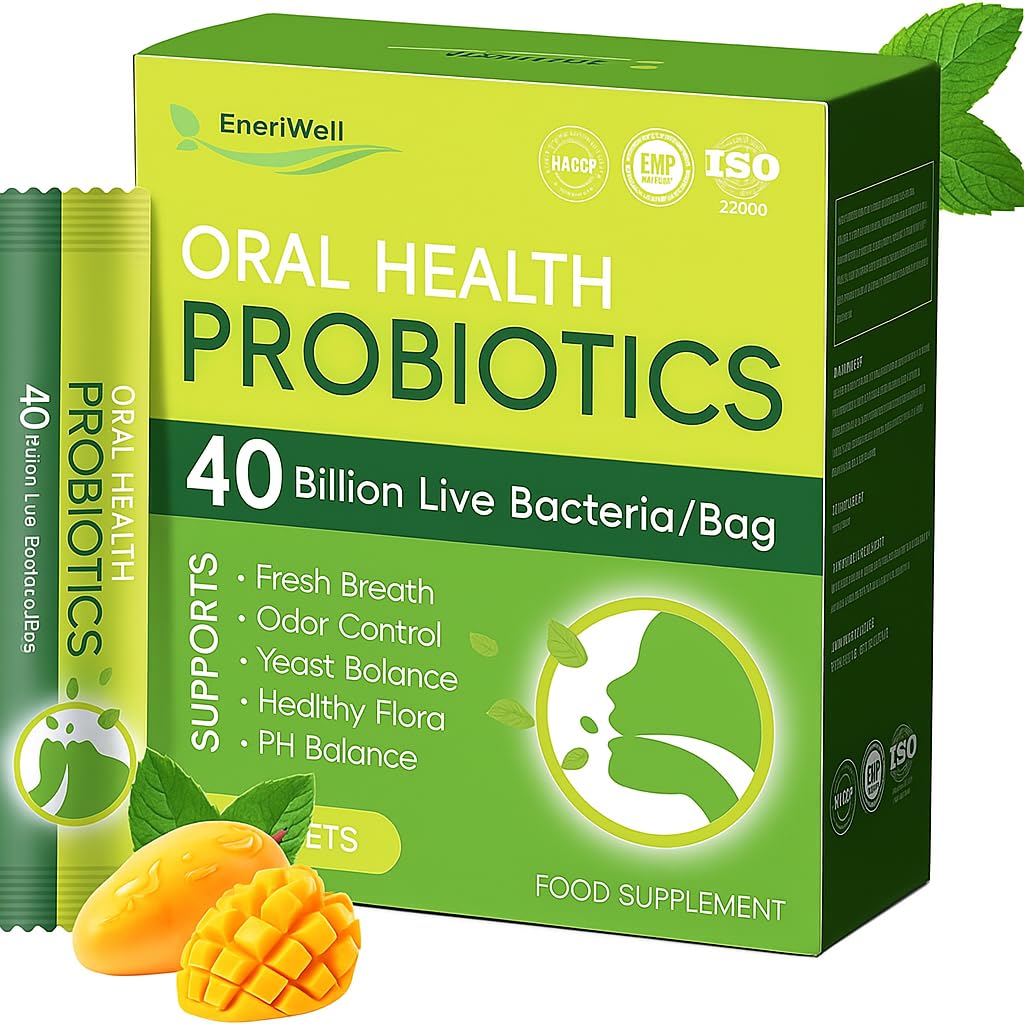 Oral Probiotics for Bad Breath Treatment, Gum Health probiotic and prebiotics, Oral Health Probiotics for Women and Men, Fresh Breath and Gut Health for Adults, Travel Probiotic 30 Packets