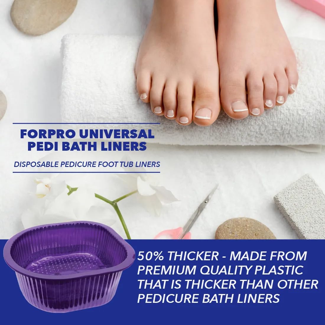 ForPro Universal Pedi Bath Liners - 50% THICKER - Fit Footsie Bath Plus Foot Bath, Disposable Pedicure Foot Tub Liners for Foot Spa Basins & Foot Bath Soaks, Purple, 50-Count