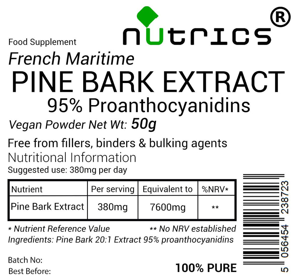 Nutrics® French Maritime Pine BARK Extract 50g Powder standardised 95% proanthocyanidins