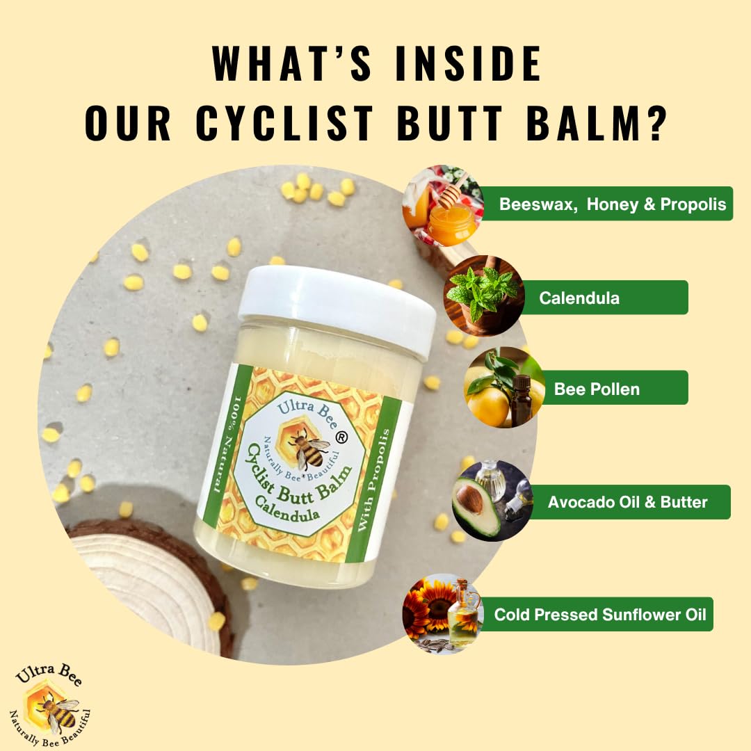 Ultra Bee 100% Natural Anti Chafe Balm 100ml – Propolis & Calendula Chamois Cream for Men & Women – Prevents & Soothes Chafing for Cycling, Running & Sensitive Areas