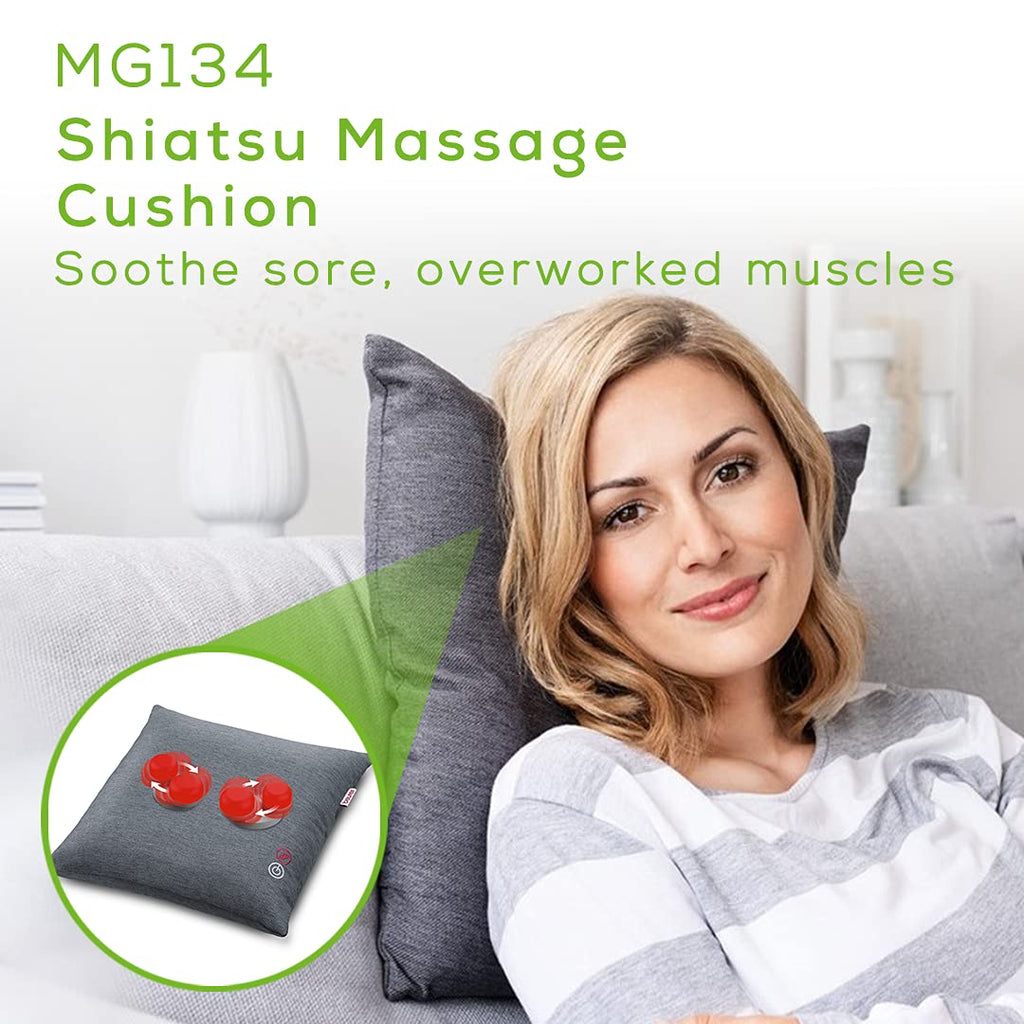 Beurer Shiatsu Back and Neck Massager | Kneading Deep Tissue Massage Pillow with Heat | Shiatsu Massager for Neck, Shoulders, Lower Back, Legs | Portable Massage Cushion with Optional Heat, MG134