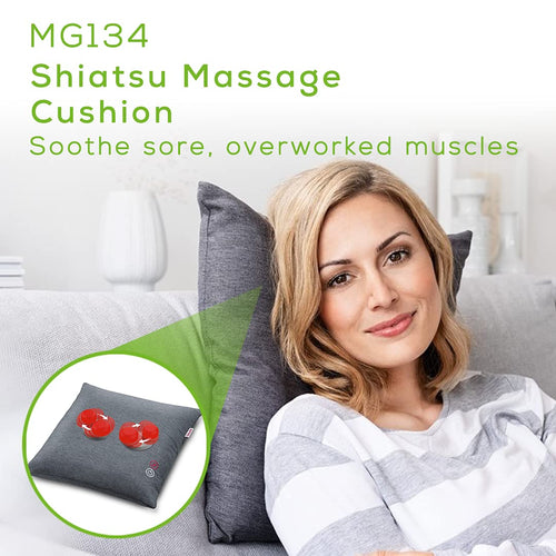 Beurer Shiatsu Back and Neck Massager | Kneading Deep Tissue Massage Pillow with Heat | Shiatsu Massager for Neck, Shoulders, Lower Back, Legs | Portable Massage Cushion with Optional Heat, MG134