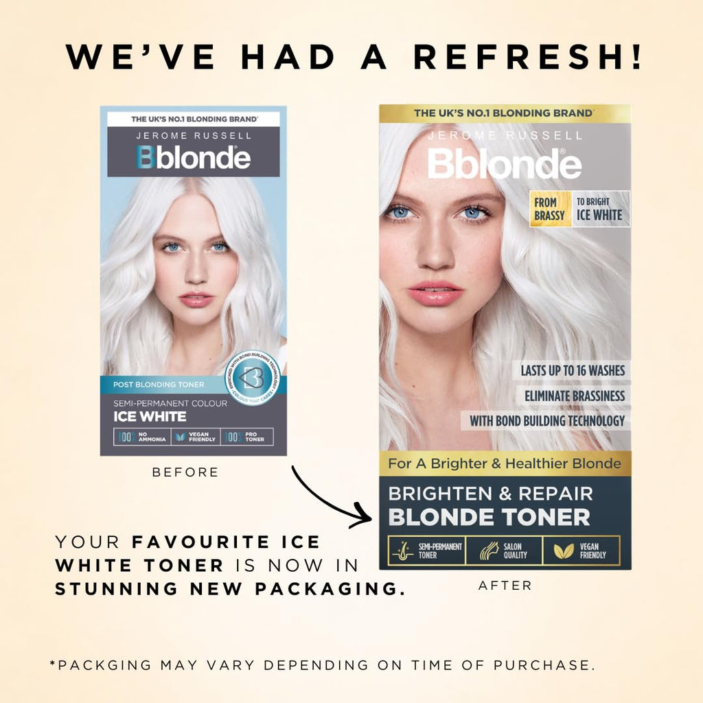 Jerome Russell Bblonde Ice White Post Blonding Toner - Semi Permanent Hair Dye Kit for Pre Lightened & Blonde Hair with Brazil Nut Oil, No Ammonia & Vegan