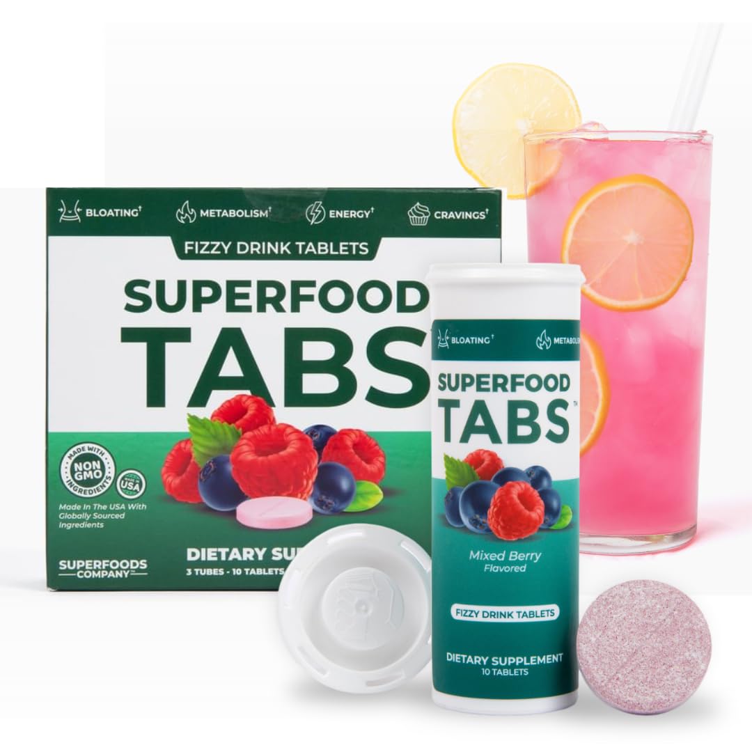 Superfood Tabs Superfoods Company Detox Cleanse Drink - Supplement for Women & Men- Support Healthy Weight- Improve Digestive Health & Bloating Relief - Mixed Berry Flavor [30 Tablets]