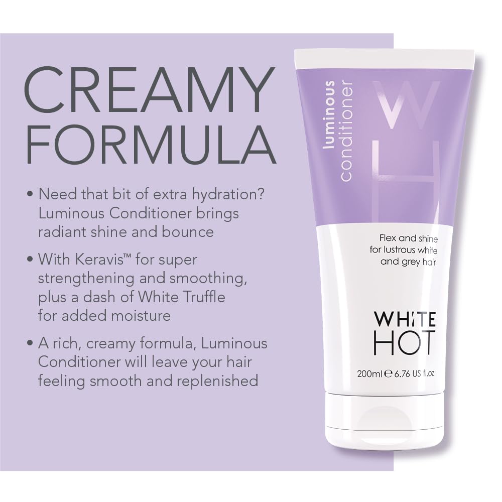 White Hot Cleanse & Condition Trio: brightening hair care regime to cleanse & add gloss to white & grey hair, purple shampoo