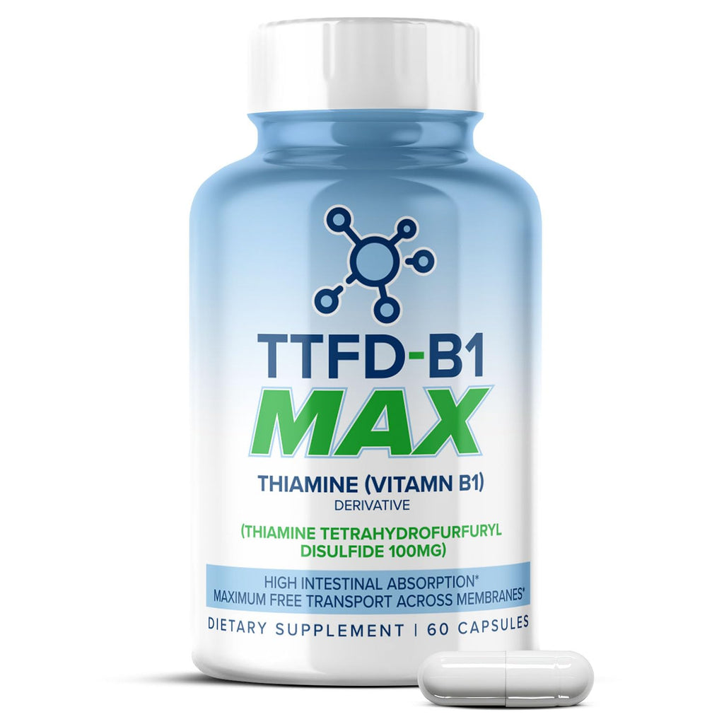 MAXLIFE NATURALS TTFD Thiamine B1 Supplement – 60 Capsules, High Potency Vitamin B1 Thiamine Supplement for Focus, Supports Optimal Nerve Function, TTFD-B1 Max Formula with Magnesium, Made in USA