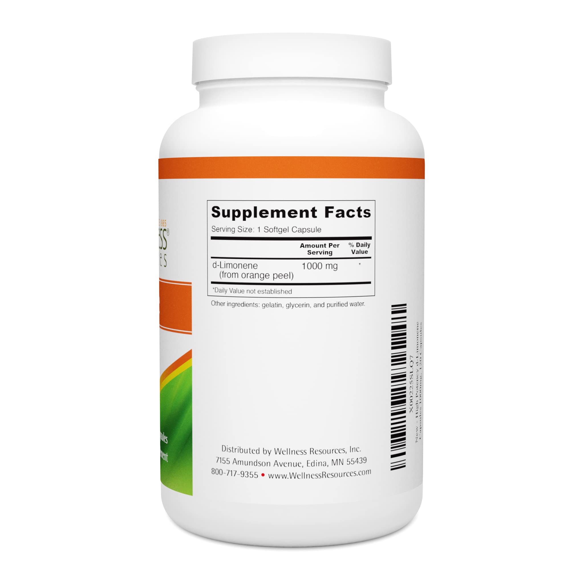 Wellness Resources High Potency d-Limonene Capsules 1000mg, 120 Capsules - Orange Peel Extract for Digestive Health, Heartburn, Acid Reflux, Detoxification