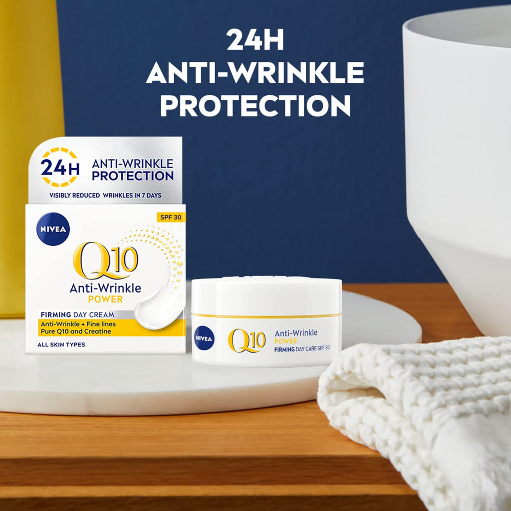 NIVEA Q10 Power Anti-Wrinkle Protecting Day Cream with Coenzyme Q10 & Creatine – 50 ml Lightweight Anti-Age Face Moisturizer for Firmer, Smoother Skin