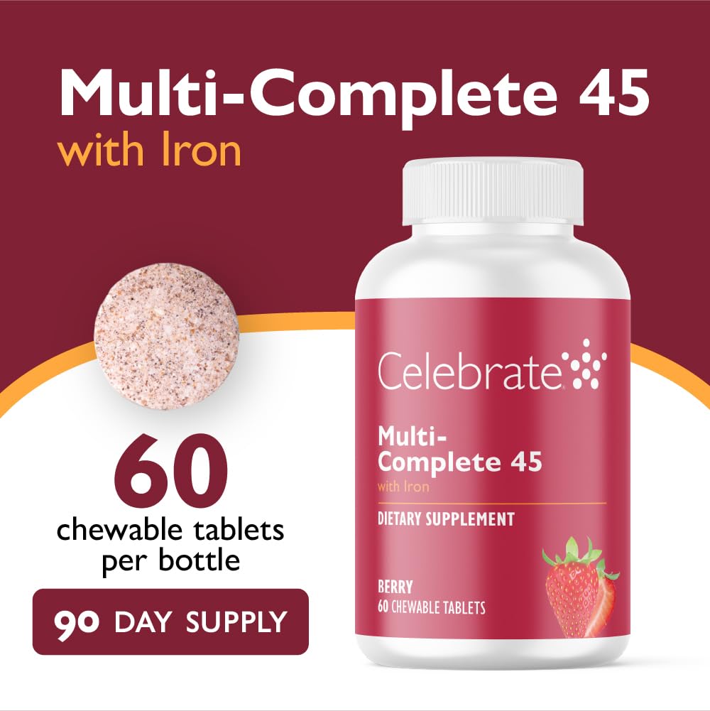 Celebrate Vitamins Multi-Complete Chewables, 45mg Iron – Daily Bariatric Multivitamin for Sleeve Gastrectomy and Gastric Bypass Surgery Patients – Essential Vitamins & Minerals - Berry (180 Tablets)