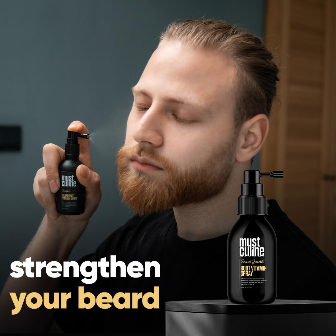 MUSTCULINE Beard Root Vitamin Spray, 1.7 Fl Oz, Unscented, Supports Growth and Strengthening, Fuller, Thicker, Bushy Beards, Adults, Men's Products