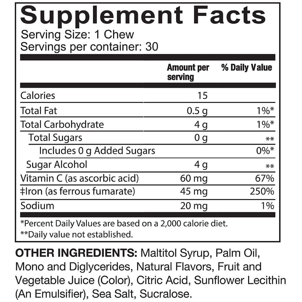 Celebrate Vitamins Iron Supplement with Vitamin C - 45mg Iron, 60mg Vitamin C, Bariatric Vitamins for WLS Patients, Vertical Sleeve & Gastric Bypass Surgery - Cherry, 90 Soft Chews