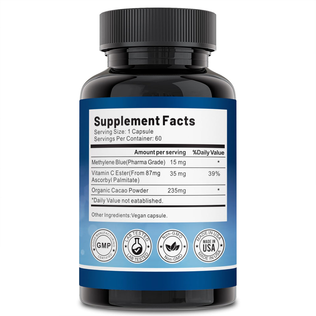 Liophy Methylene Blue Capsules — Premium Quality Methylene Blue with Vitamin C Ester, Dietary Supplement, 60 Easy‑to‑Swallow Capsules