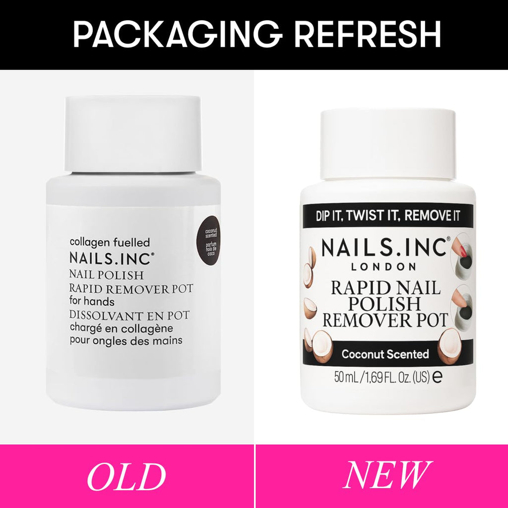 Nails.INC Rapid Nail Polish Remover Pot, Formulated with Collagen to Promote Nail Strength and Growth, Coconut Scented, Acetone Free, Cruelty Free, Vegan
