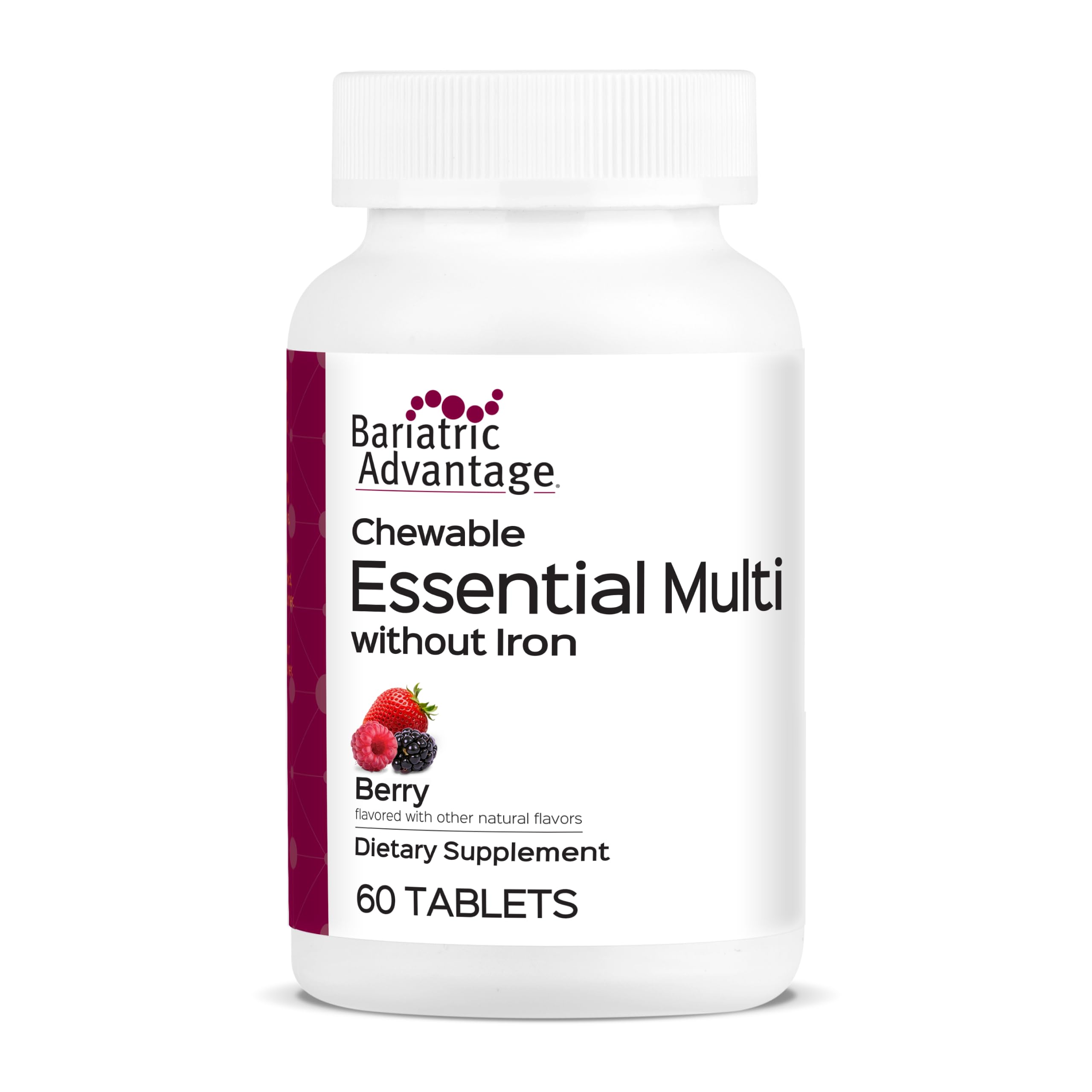 Bariatric Advantage Chewable Essential Multivitamin Without Iron - 200 DV of Key Nutrients - Trace Mineral Support* - Multivitamins for Bariatric Patients - Berry - 60 Count