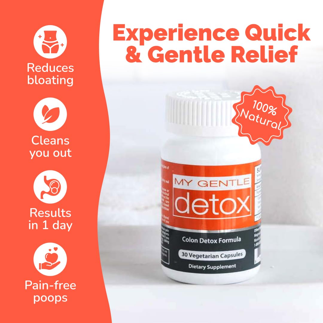 Herbal Nitro My Gentle Detox Cleanse for Women & Men - Poop Pills for Constipation Relief - Overnight Colon Cleanse Natural Supplement for Bloating & Discomfort (30 Capsules)