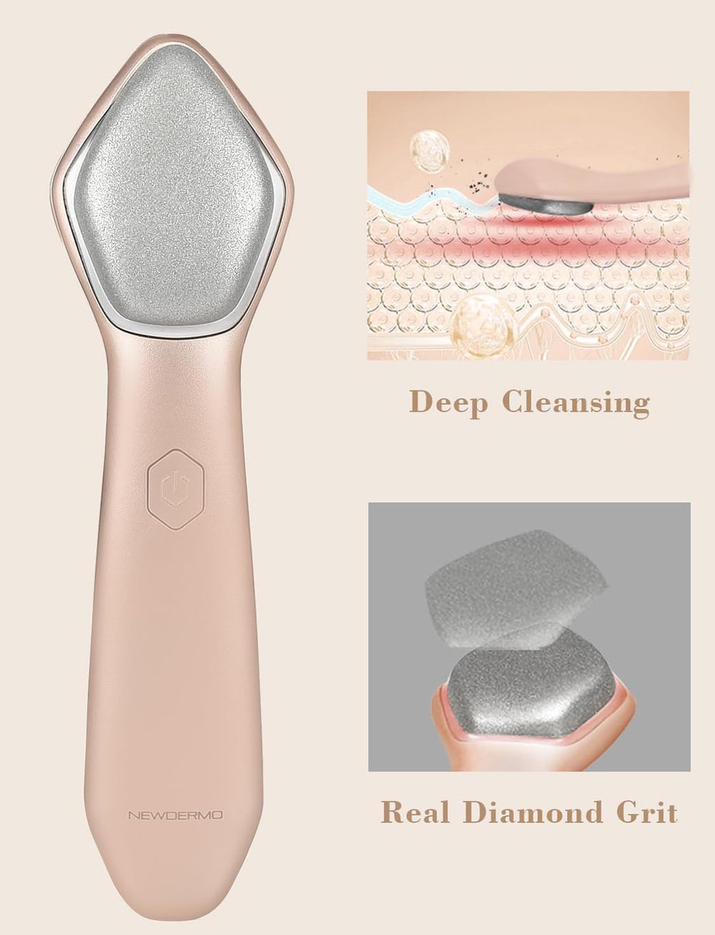 NEWDERMO Microdermabrasion Machine Pro, Large Diamond Electric Microdermabrasion Wand Tool With 3 Levels Frequency for Face Body Exfoliate Skin Care (Pink)