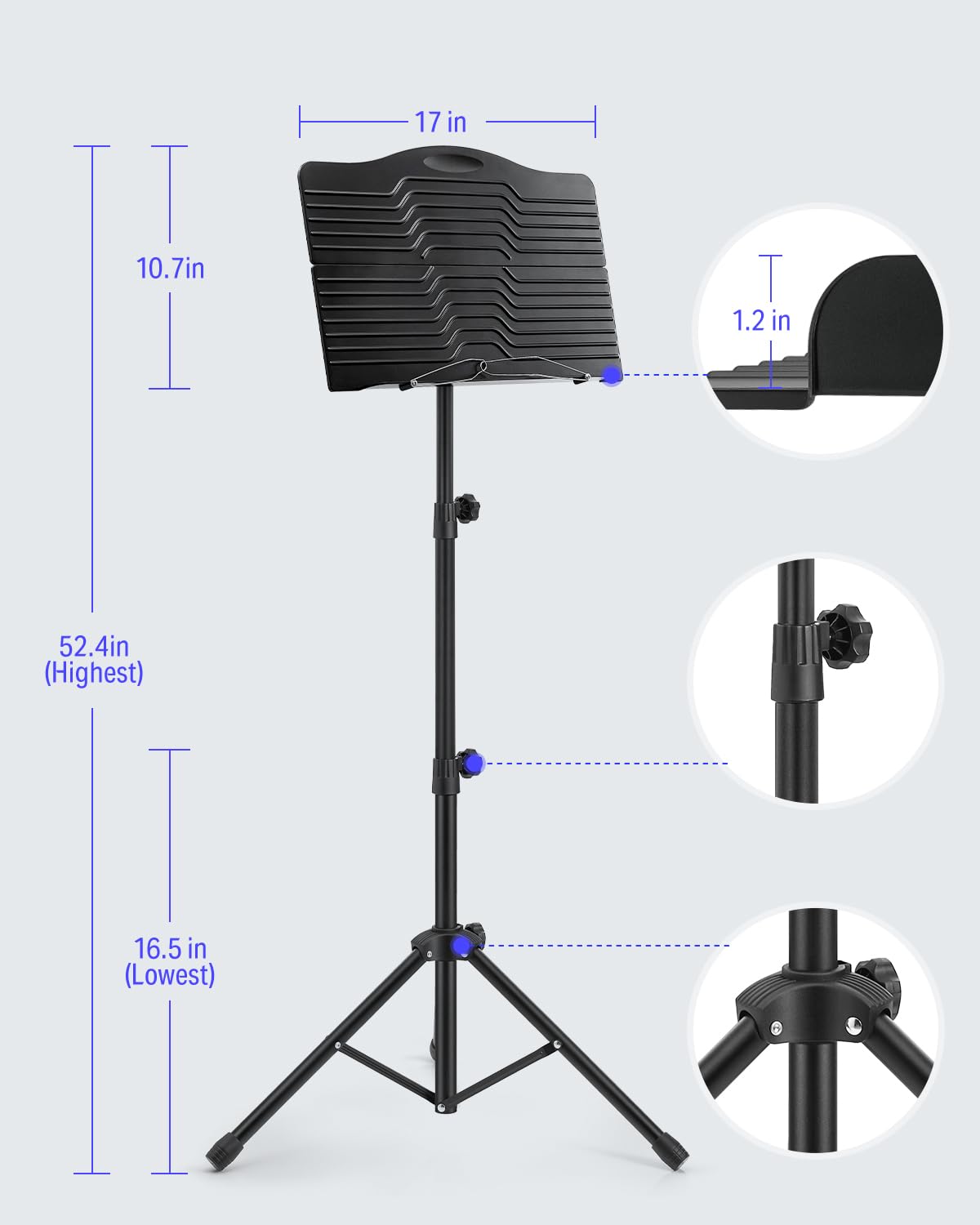 Donner Sheet Music Stand with Light Foldable Travel Metal Stand Adjustable DMS-1 with Carrying Bag, and Clip Holder, Portable Projector Stand, Laptop Stand, Music Folder