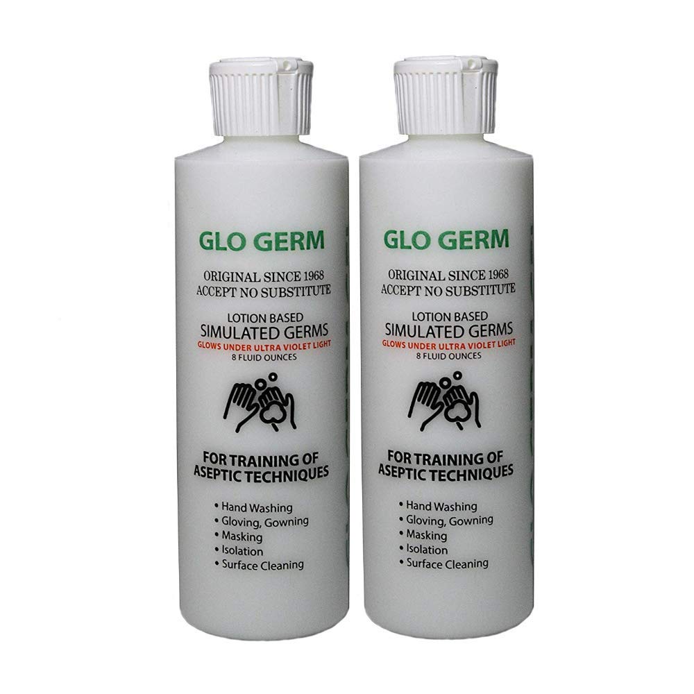 Glo Germ Gel, 8 Ounce, Simulated Germ Lotion for Hand Washing and Aseptic Technique Training, 2-Pack
