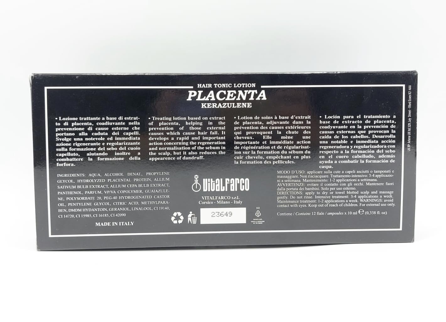 HAIR GROWTH / HAIR LOSS / PLACENTA HAIR TREATMENT 10 Pcs (Kerazulene / Black)