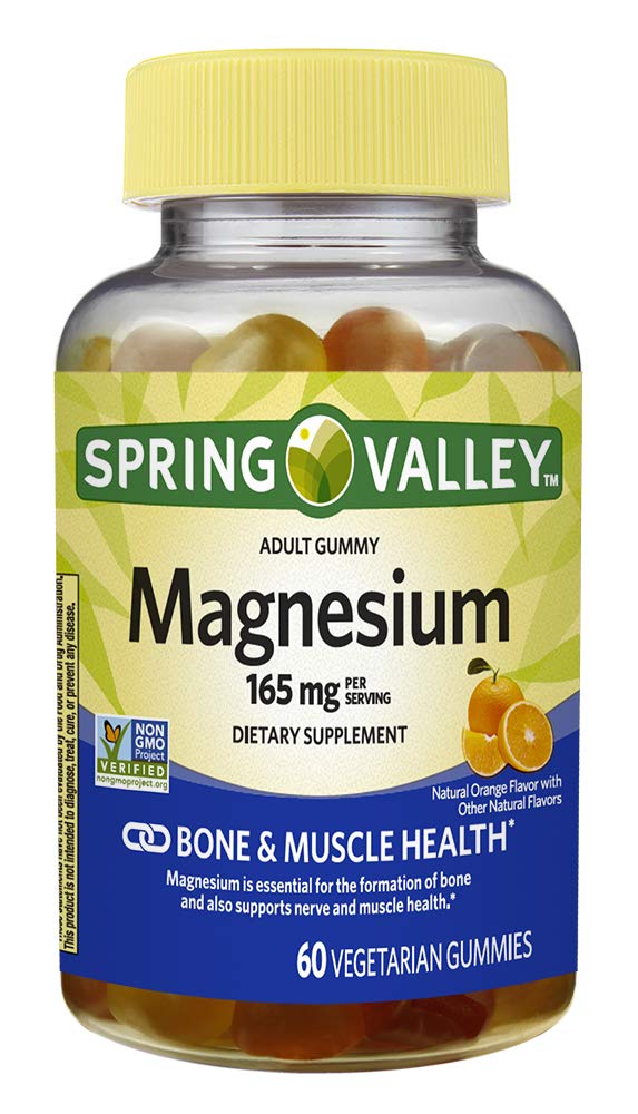 Spring Valley Adult Gummy Magnesium 165 mg, Orange, Bone & Muscle, 60 Gummies