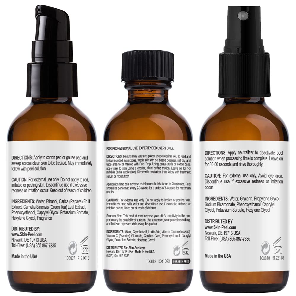 MedPeel 70% AHA & Vitamin C Brightening Essential Chemical Peel at Home Kit, Includes Peel, Prep, Neutralizer, Deep Strength Professional Grade Chemical Face Peel, Reduces Age Spots, 1oz/30ml