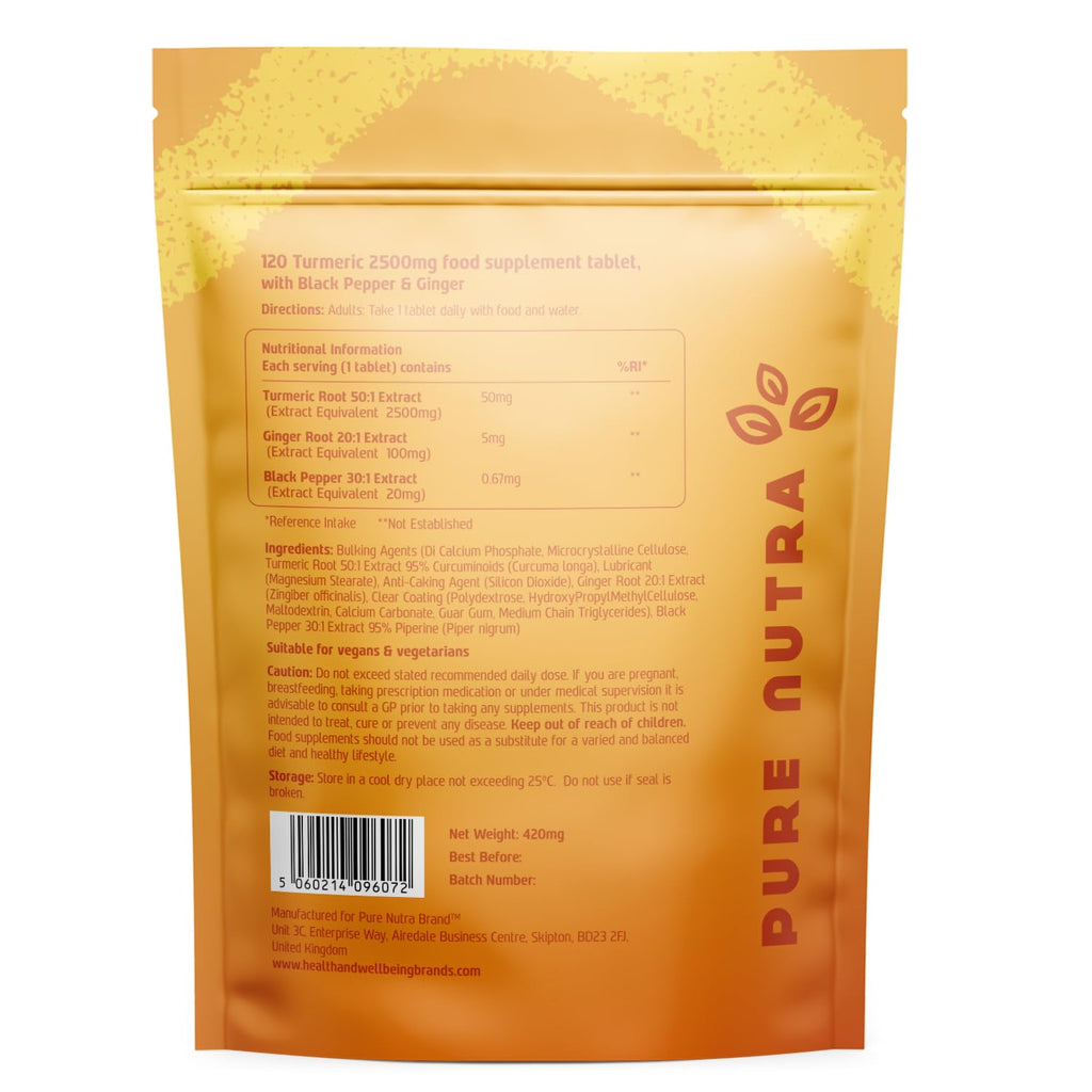 Turmeric 2500mg with Ginger and Black Pepper from Pure Nutra Brand 120 Tablets | 4 Months Supply