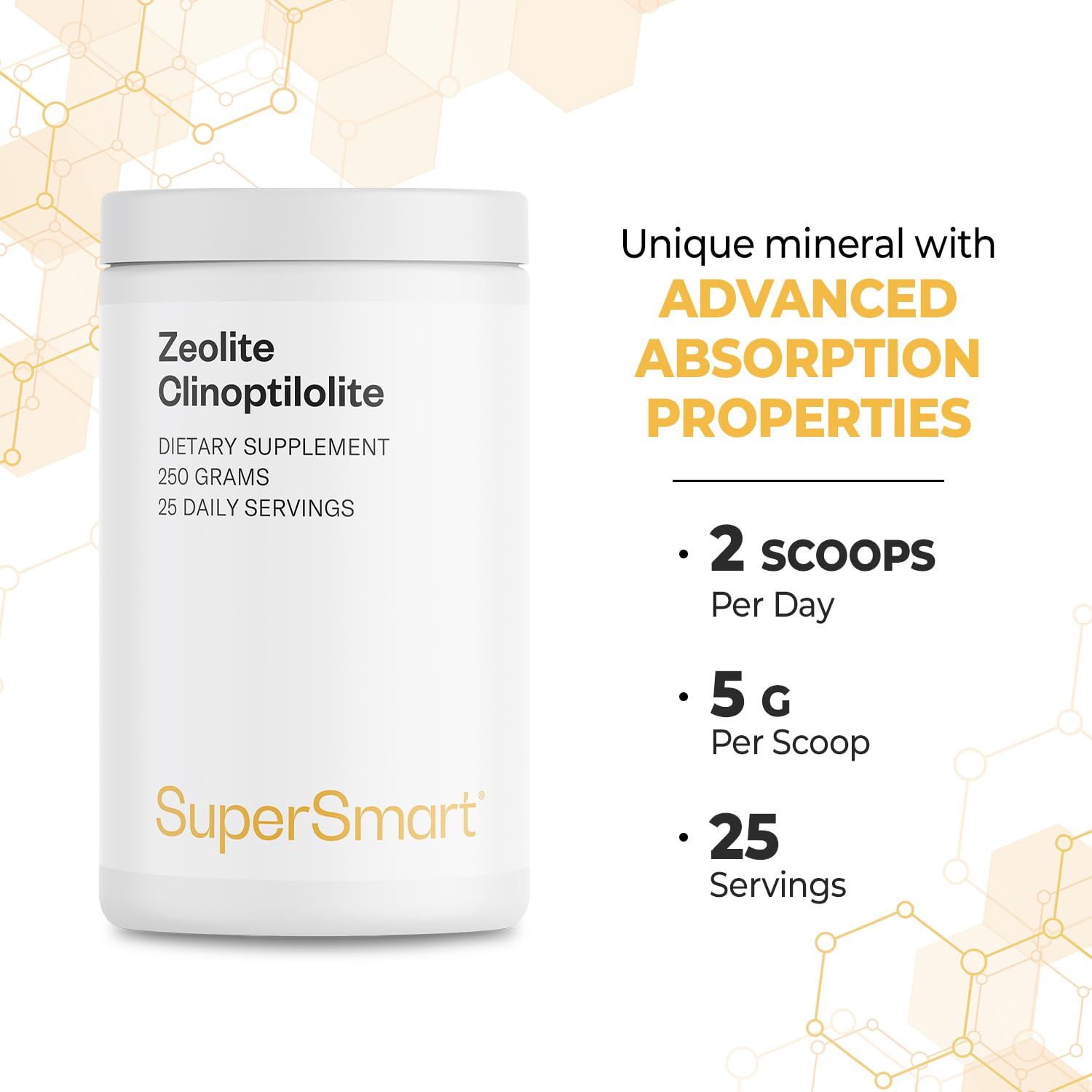 Supersmart - Zeolite Clinoptilolite Powder (High Purity) - ZCm Detox Mineral Supplement | Non-GMO & Vegan - Gluten Free - 250 g