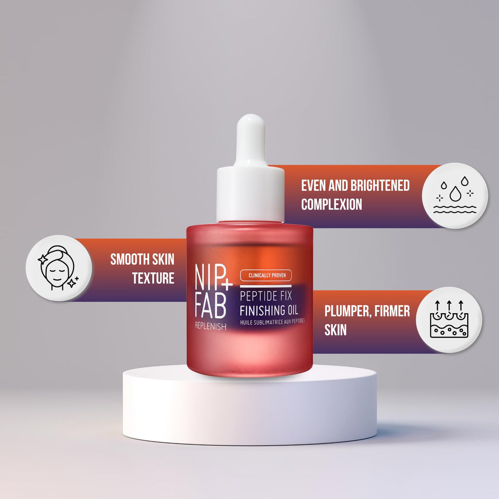 Nip+Fab Peptide Fix Finishing Oil 2%, 1.01 fl oz, Perfect Finish for All Skincare Routines, Support the Skin Barrier, Brighter Smoother Skin Lightweight Bi-Phase Anti-Wrinkle Formula