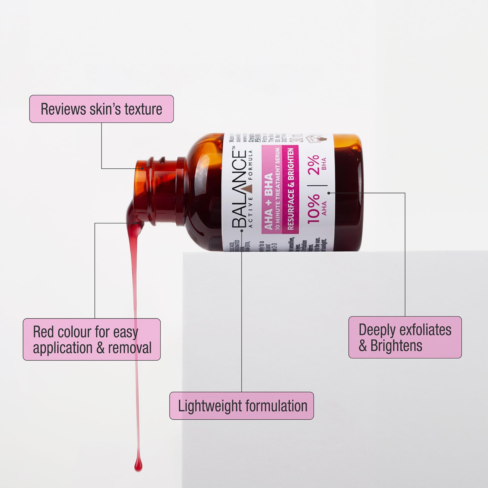 Balance Active Formula AHA 10% + BHA 2% Retexturising Serum - Deep Exfoliation for Brighter Skin, Smooths Texture, Dermatologically Tested, Gentle Yet Effective - 30ml
