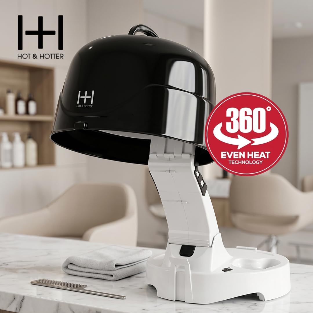 Annie Hot & Hotter Super Large Ceramic Ionic Hood Dryer – Professional Salon Hair Dryer with Adjustable Height, 3 Heat & Speed Settings, Portable Hooded Dryer for Rollers, Deep Conditioning & Styling